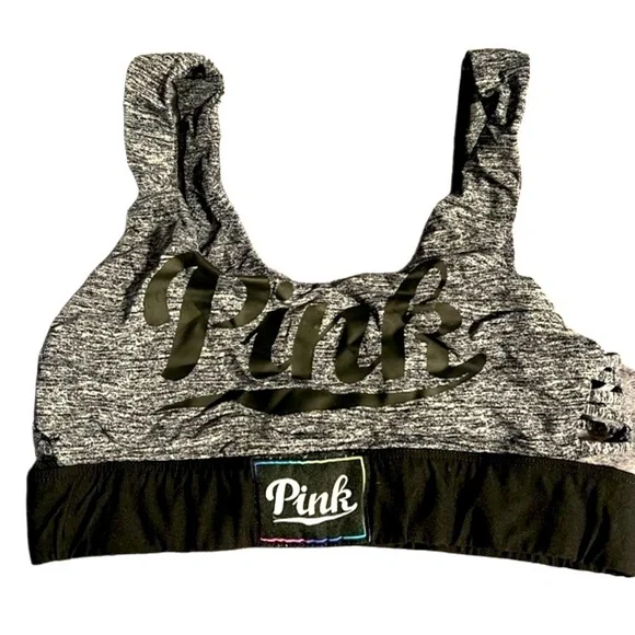 Victoria's Secret PINK Cutout Sports Bra Black Gray S - Picture 1 of 4